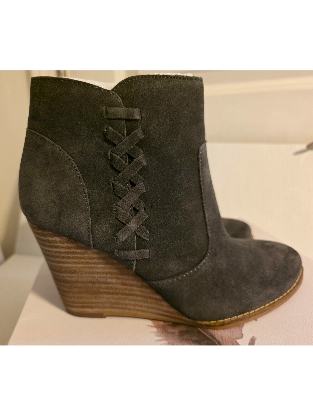 Charee Gray Suede Wedge Ankle Booties Boots Jessica Simpson Womens Size 6.5 NIB